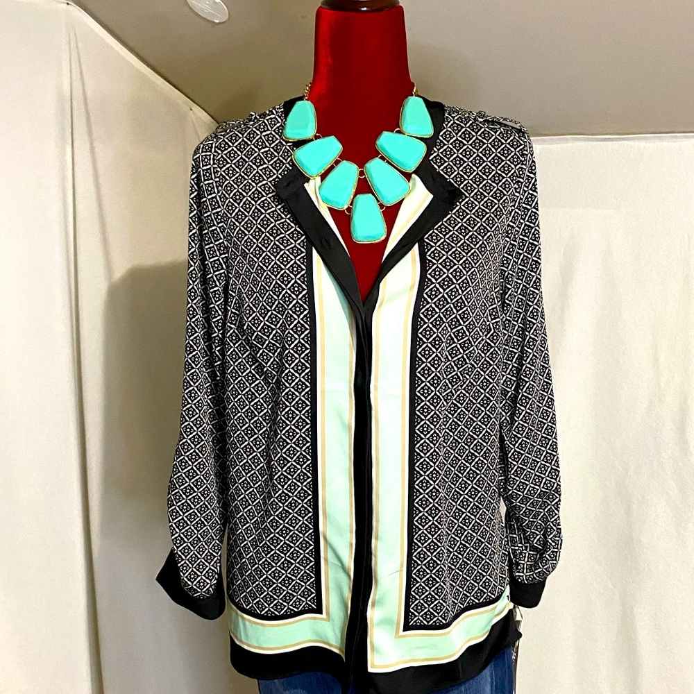 Nwt Dana Buchman Patterned Button Down Roll Tab B… - image 1